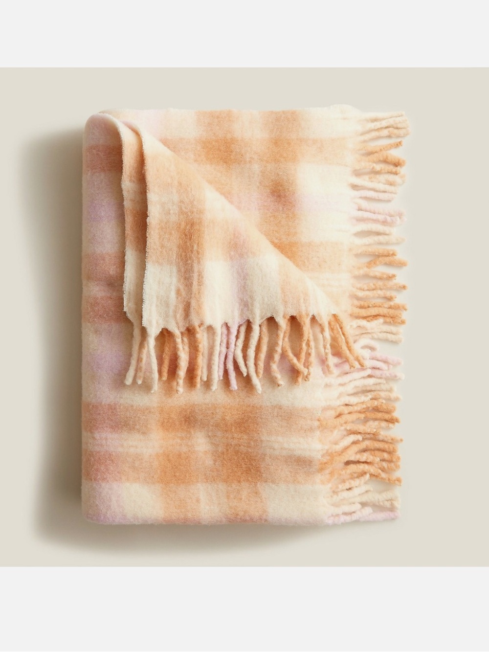J Crew NEW wool blend peach plaid blanket home collection fall cozy warm winter